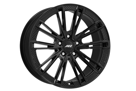 AEZ Alaska Black alloy wheel, 20-inch glossy black finish, perfect for BMW X5, Audi Q7, and Range Rover Sport in the UK